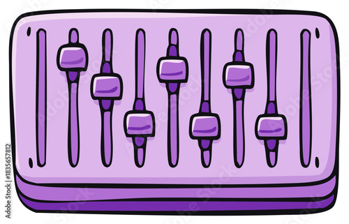 Hand Drawn Purple Equalizer Faders Sound Mixer Control Panel Doodle Style Audio Adjustment Settings