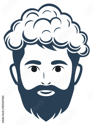Stylized illustration of a bearded man with curly hair. Simple vector portrait.