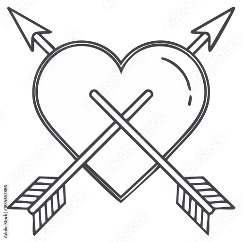 Simple outline icon of a heart pierced by two crossed arrows symbol of love and romance