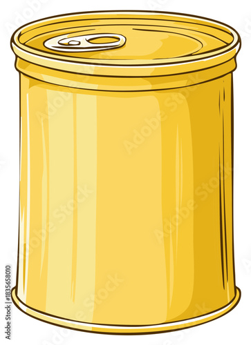 Illustration of a yellow canned food container with a pull tab, isolated
