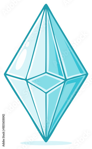 Cartoon diamond crystal illustration, blue gem jewel