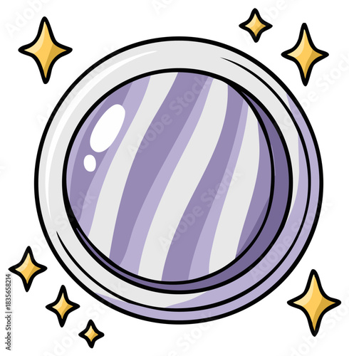Cartoon Crystal Ball Surrounded by Stars Magic Divination Future Telling