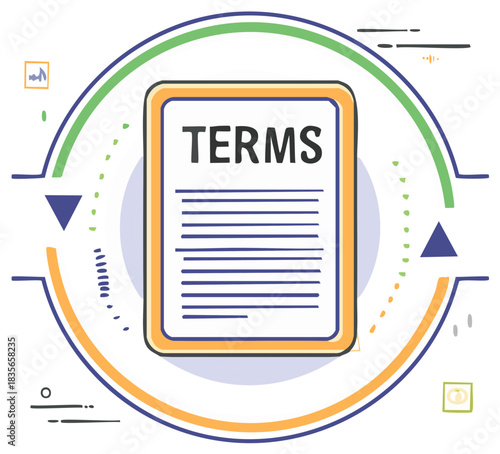Hand drawn concept icon of terms and conditions document with agreement cycle