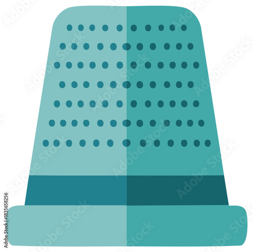 Isolated illustration of a teal thimble with dotted surface for needlework projects.