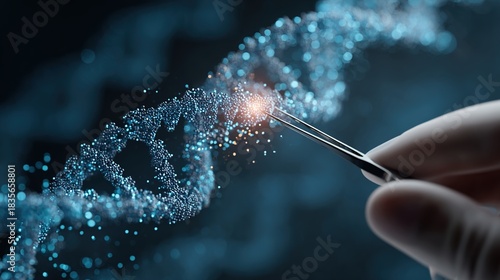 Genetics Engineering: A close-up view of a scientist meticulously working on a DNA strand, using precision tools, suggesting cutting-edge scientific innovation.