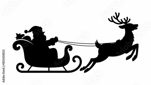 Silhouette of santa claus riding his sleigh pulled by a reindeer