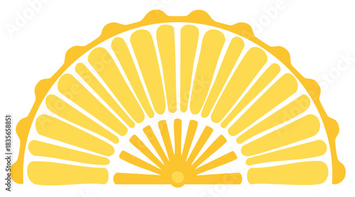 Stylized lemon slice graphic illustration in yellow and white colors
