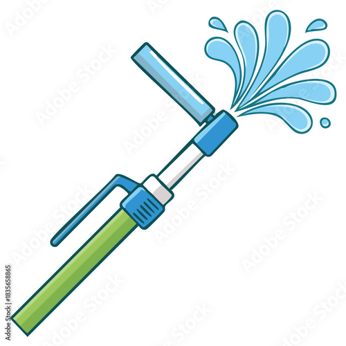 Cartoon illustration of a garden hose spraying water