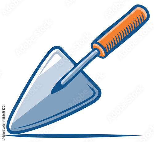 Gardening trowel with orange handle isolated on white studio background