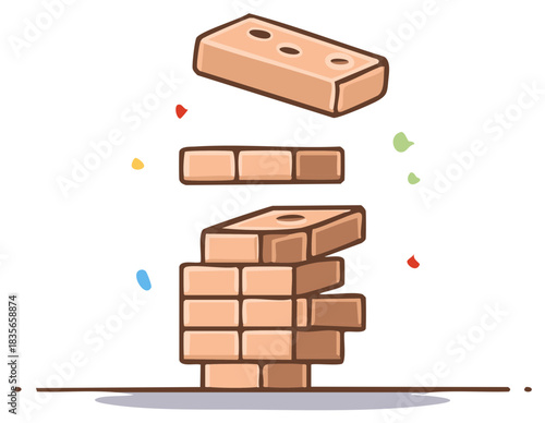 Stacking wooden bricks toy game vector illustration