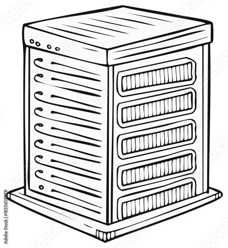 Isolated Wooden Beehive Line Art Sketch For Apiculture And Honey Farming