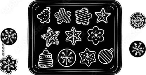 Christmas cookies baking sheet silhouette for winter holiday desserts season icon

