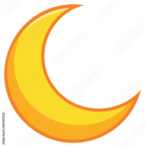 Golden Crescent Moon Illustration Gleaming Light Cartoon Style Celestial Body Night Sky Element Icon Graphic Depiction