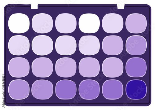 Compact palette of eyeshadows with varying shades of purple for makeup application and beauty creation