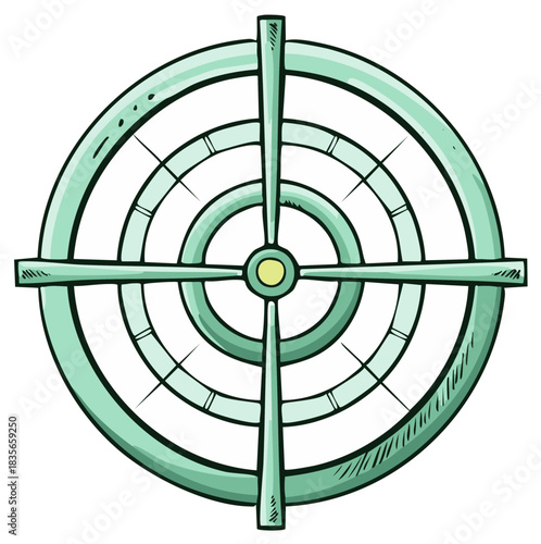 Cartoonish mint green sniper scope crosshair with concentric circles and focal point