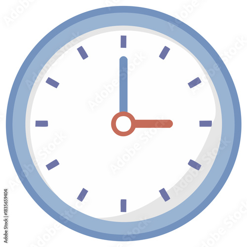Clock Illustration Showing Time Three O'Clock with Clean, Simple Design Style.