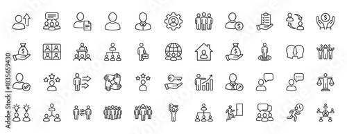 Human resources line icon set. Vector pictograms of teamwork, management, career, and recruitment, thin outline illustration.