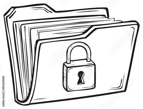 Vector illustration of a locked file folder, concept of data security