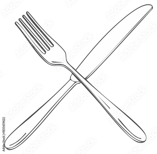 Elegant Crossed Fork and Knife Illustration for Food Service and Dining Concepts