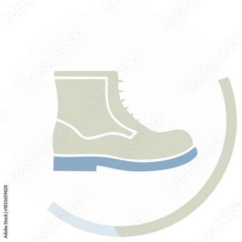 Stylized Vector Icon of Military Style Boot with Blue Sole and Partial Circle