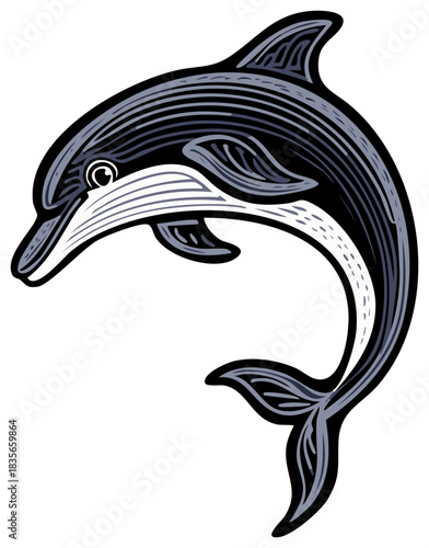 Stylized illustration of a leaping dolphin
