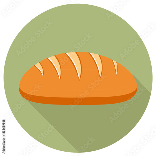 Fresh Loaf Icon with Crusty Surface and Creamy Slices on Pale Green Circle, Simple Food Vector