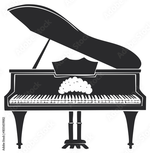 Elegant Black Grand Piano with White Floral Arrangement on Music Stand