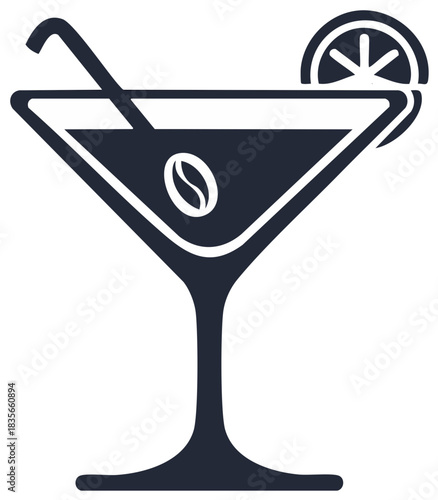 Espresso martini icon with a coffee bean and citrus garnish in a cocktail glass