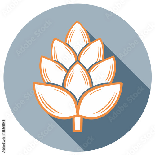 Hop cone flat design icon with long shadow vector graphic for beer and brewery concepts