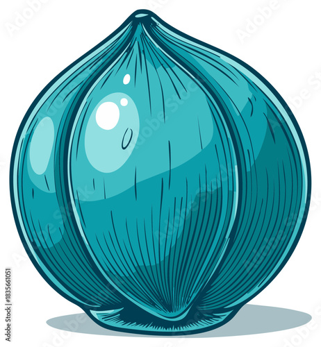 Teal Blue Garlic Bulb Engraving Detail Organic Cooking Ingredient