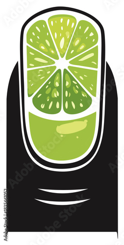 Vibrant green lime slice design on a fingernail creating a fresh manicure art illustration