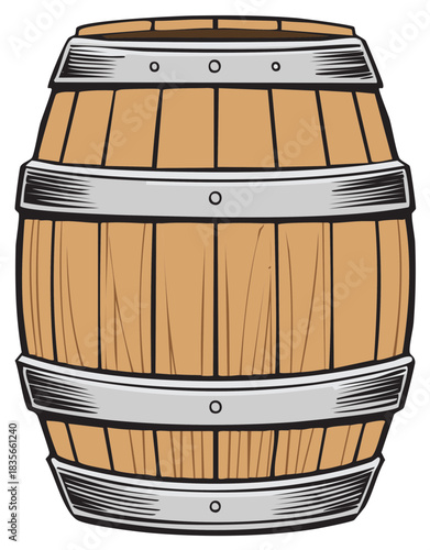 Wooden Barrel Illustration, Isolated