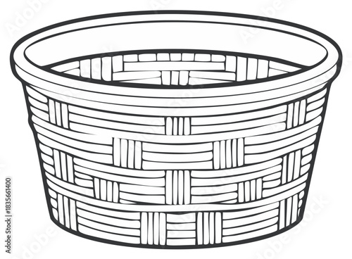 Simple Woven Basket Illustration with Thick Outline