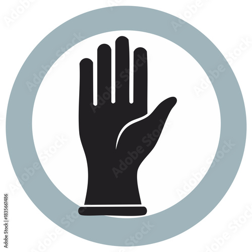 Black Glove Icon in Circle Frame for Safety and Protection Measures, Hand Symbol