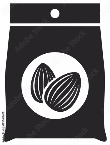 Minimalist icon of an almond snack bag for healthy food and nuts