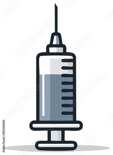 Medical syringe illustration with needle and liquid for a vaccination shot or injection