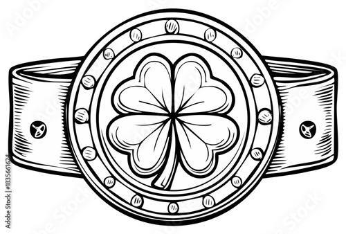 Stylized Black and White Four Leaf Clover Emblem with Belt Loops
