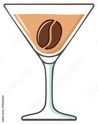 Vector icon of an espresso martini cocktail with a coffee bean garnish