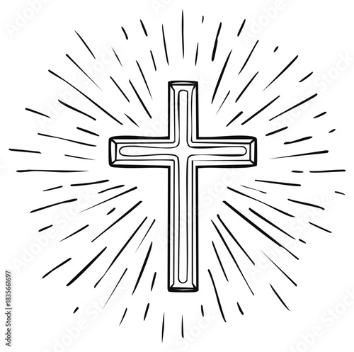 Sketch of a radiant Christian cross symbolizing faith and spirituality