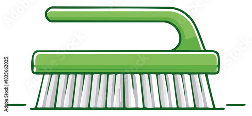 Green Scrub Brush with White Bristles and Handle