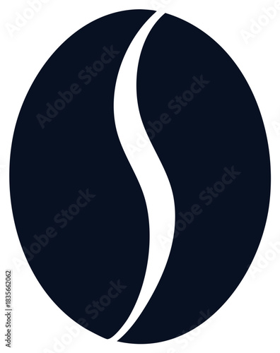 Elegant minimalist single coffee bean illustration in dark navy with a striking white curved line perfect for beverage branding