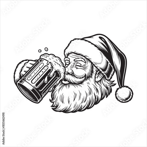 Santa claus joyfully sips a frothy mug of craft beer celebration Vector