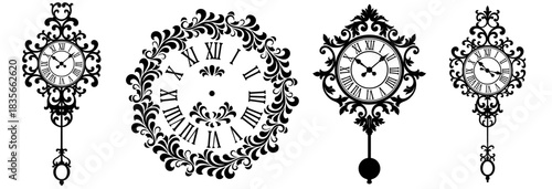 Victorian Ornamental Clock Set – Vintage Baroque Clock Faces with Roman Numerals