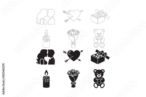 Collection of romantic and valentine s day themed illustrations