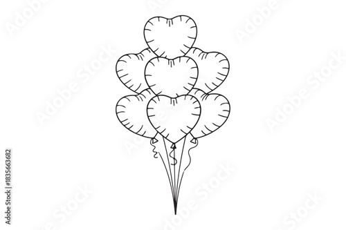 Hand drawn heart shaped balloons in a bunch
