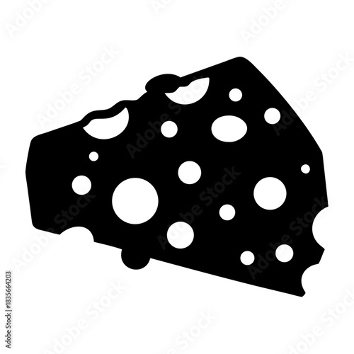 Black and white silhouette icon of a swiss cheese wedge with characteristic holes