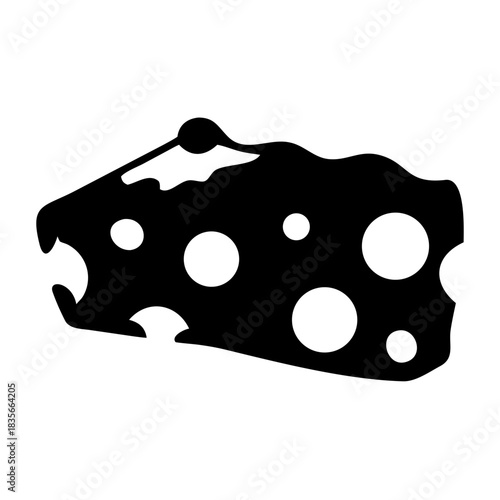 A black silhouette icon of a wedge of swiss cheese with circular holes