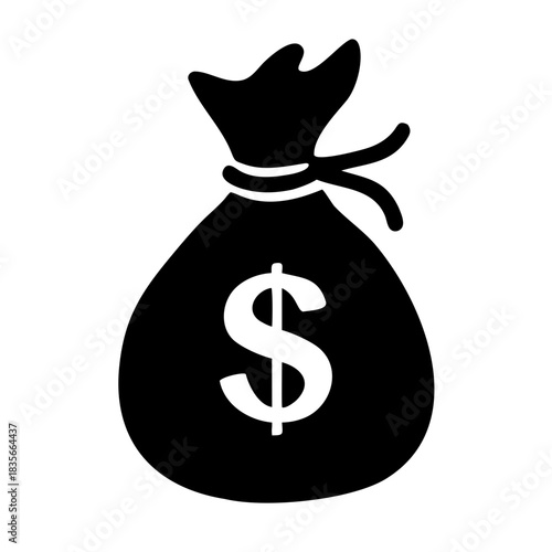 Black icon of a money bag with a dollar sign symbolizing wealth and finance