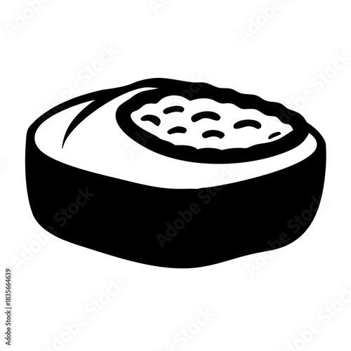 Minimalist black and white icon illustration of a single piece of sushi maki roll