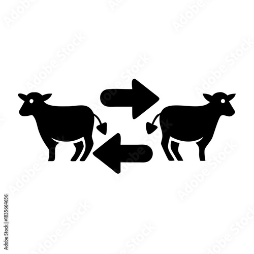 Black and white icon of two cows with circular arrows indicating exchange or transfer